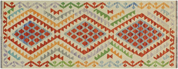 Flat Weave Kilim, Antique, Navaho, Vintage, Handmade, Geometric Kilim Rust Beige Hand-Woven Runner 100% Wool Area Rug 2 x 7